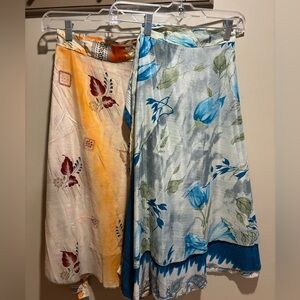 Floral Print A-Line Skirts - Blue & Orange magic skirt